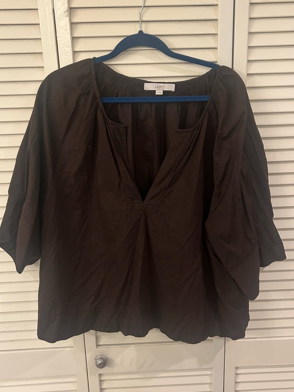 LOFT Brown 3/4 Sleeve Cotton Top